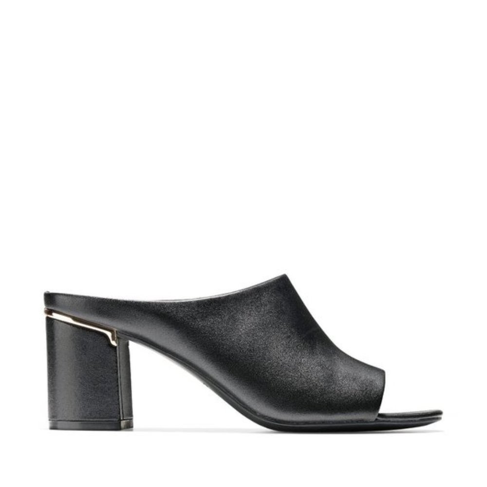 Cole Haan Black Leather 'Laree' Block Heel Open Toe Mules Size 7